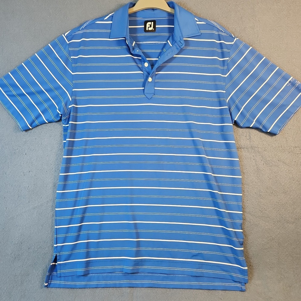 FJ FootJoy Striped‎ Golf Polo Shirt Men Size XL Blue  Performance Polyester